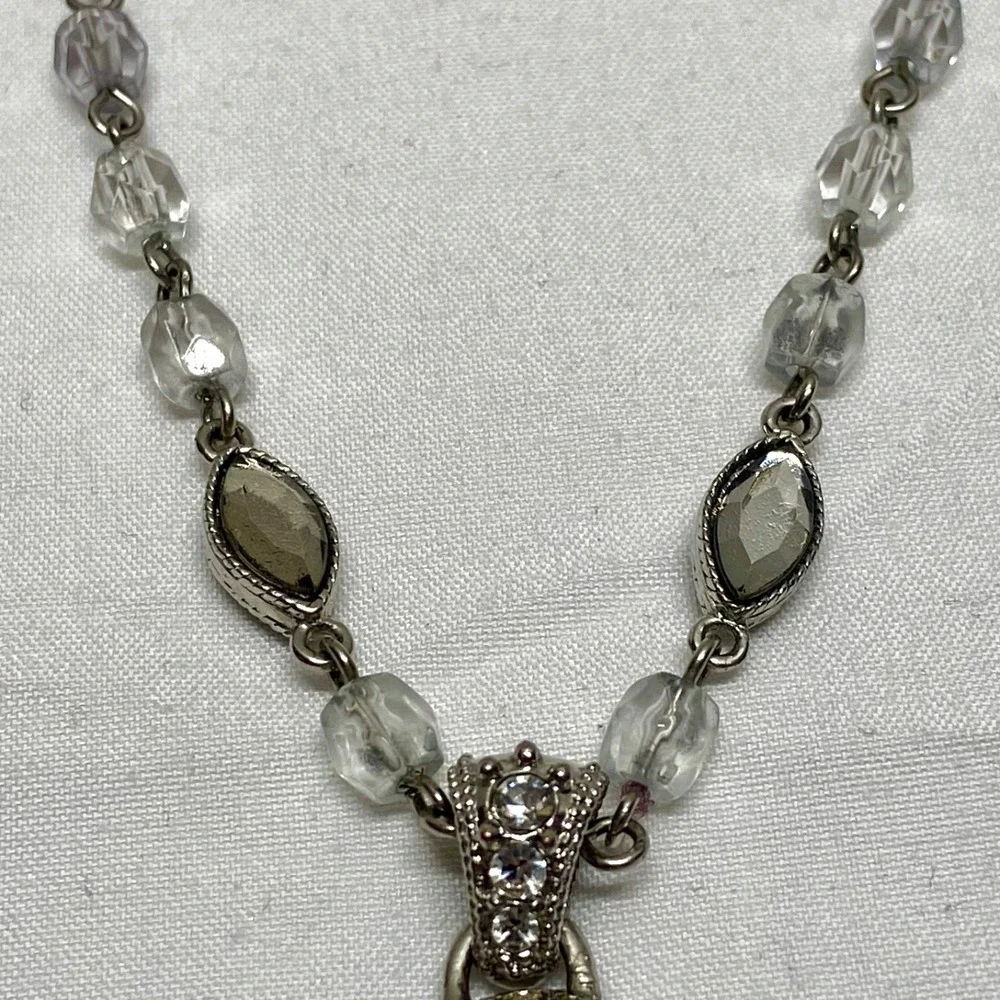 Nancy & Rise Maltese Cross Pendant Necklace w/ Smoke Acrylic & Clear Rhinestones